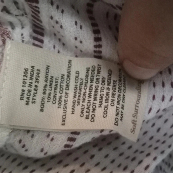 Soft Surroundings Long Sleeve Roll Tab Beaded Neckline Striped‎ Top Size XL - Picture 6 of 6